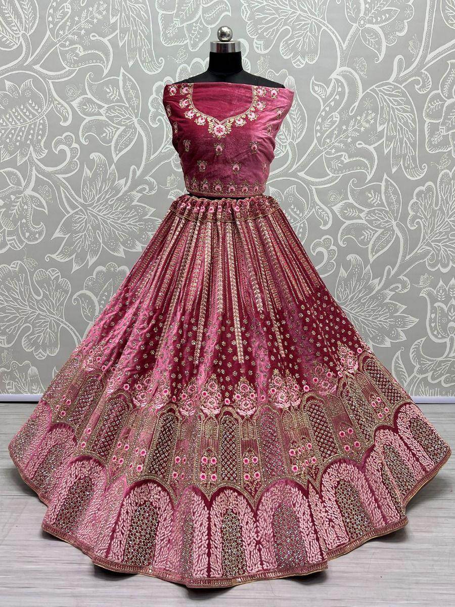 Enchanting Pink embroidered Work Velvet Lehenga Choli - Zeel Clothing
