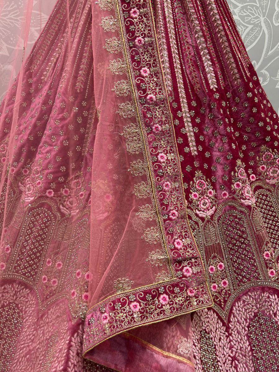 Enchanting Pink embroidered Work Velvet Lehenga Choli - Zeel Clothing