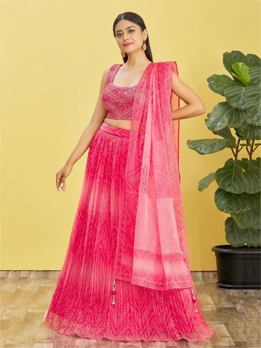 Enchanting Pink Mirror Work Organza Wedding Lehenga Choli