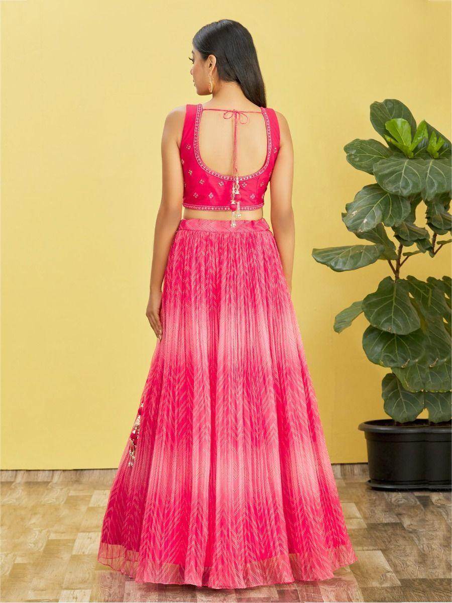 Enchanting Pink Mirror Work Organza Wedding Lehenga Choli - Zeel Clothing