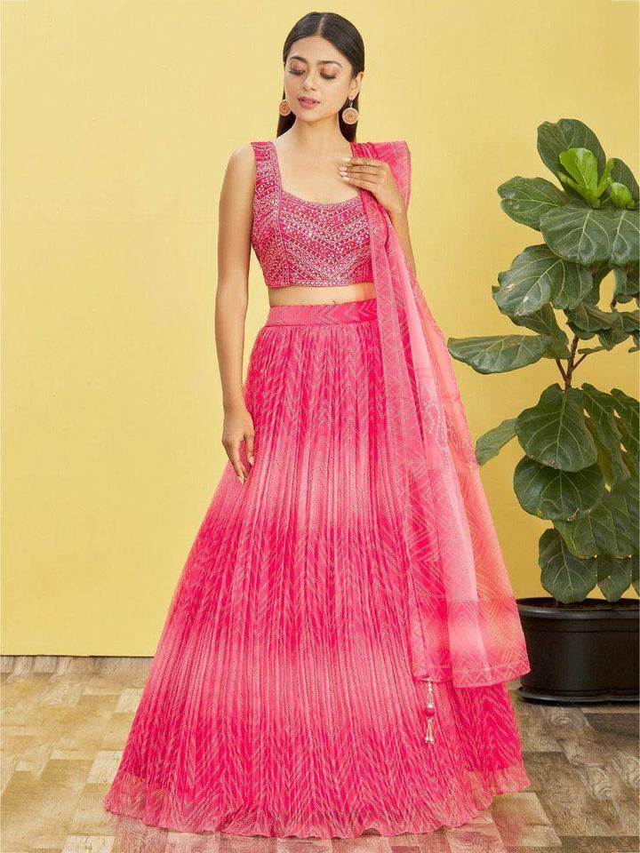 Enchanting Pink Mirror Work Organza Wedding Lehenga Choli - Zeel Clothing