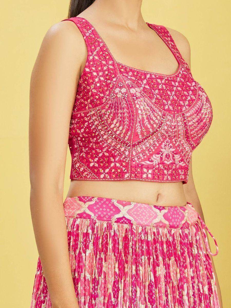 Enchanting Pink Mirror Work Organza Wedding Lehenga Choli - Zeel Clothing
