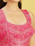 Enchanting Pink Mirror Work Organza Wedding Lehenga Choli - Zeel Clothing
