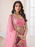 Enchanting Pink Net Sequins Bridal Wear Lehenga Choli With Dupatta - Zeel Clothing