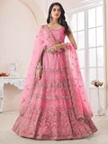 Enchanting Pink Net Sequins Bridal Wear Lehenga Choli With Dupatta - Zeel Clothing