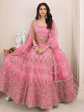 Enchanting Pink Net Sequins Bridal Wear Lehenga Choli With Dupatta - Zeel Clothing