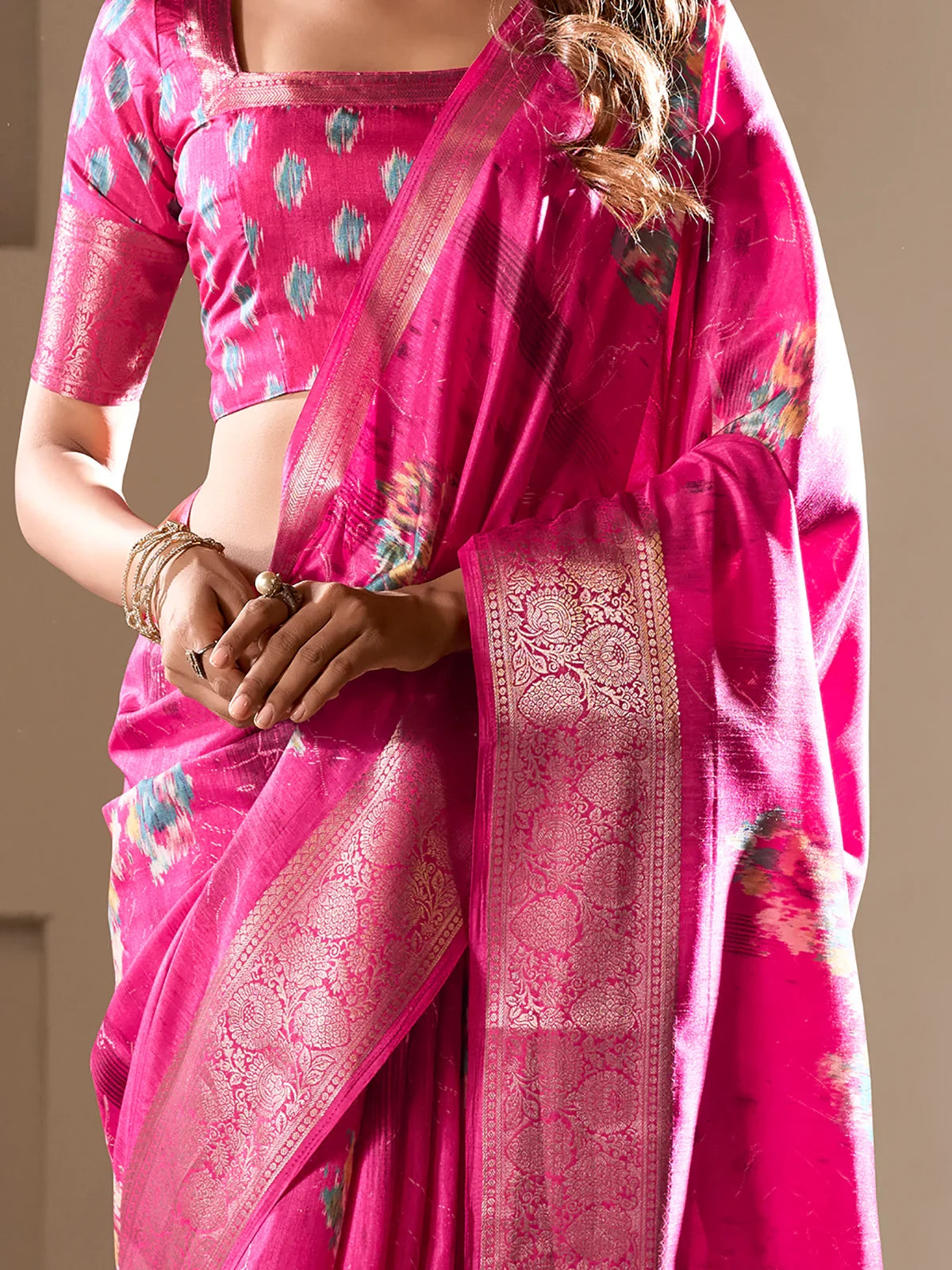 Enchanting Pink Printed Silk Traditional Saree With Blouse - Zeel Clothing