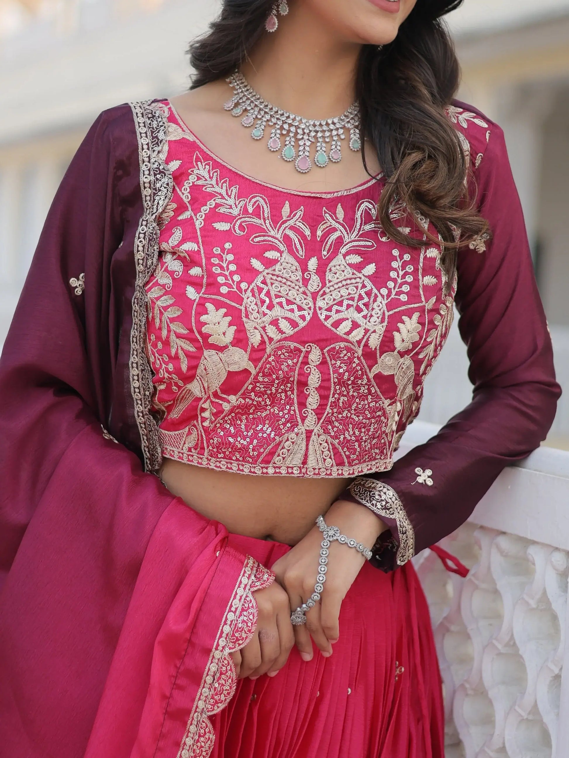 Enchanting Pink Sequins Chinon Engagement Wear Lehenga Choli With Dupatta - Zeel Clothing