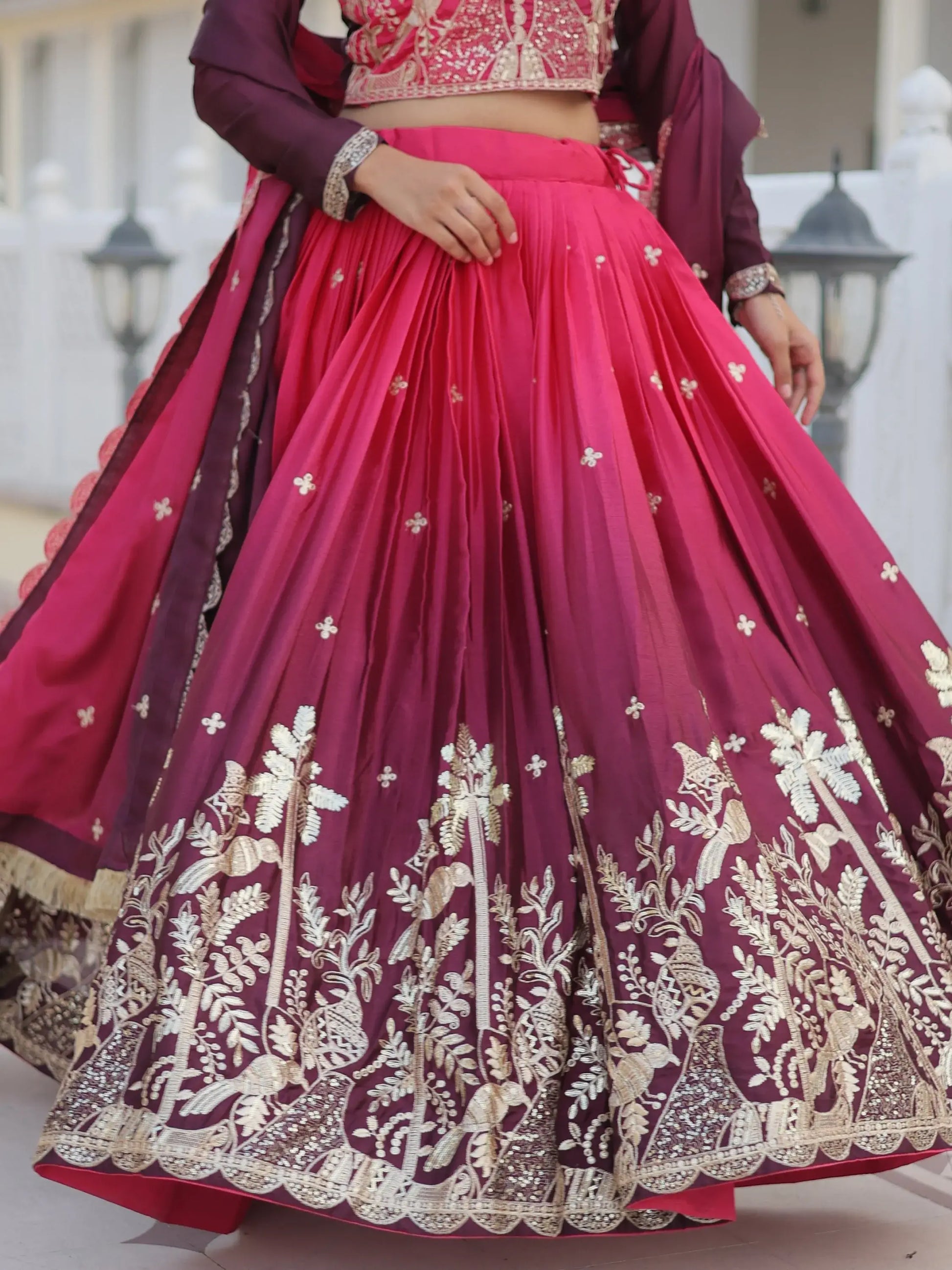 Enchanting Pink Sequins Chinon Engagement Wear Lehenga Choli With Dupatta - Zeel Clothing