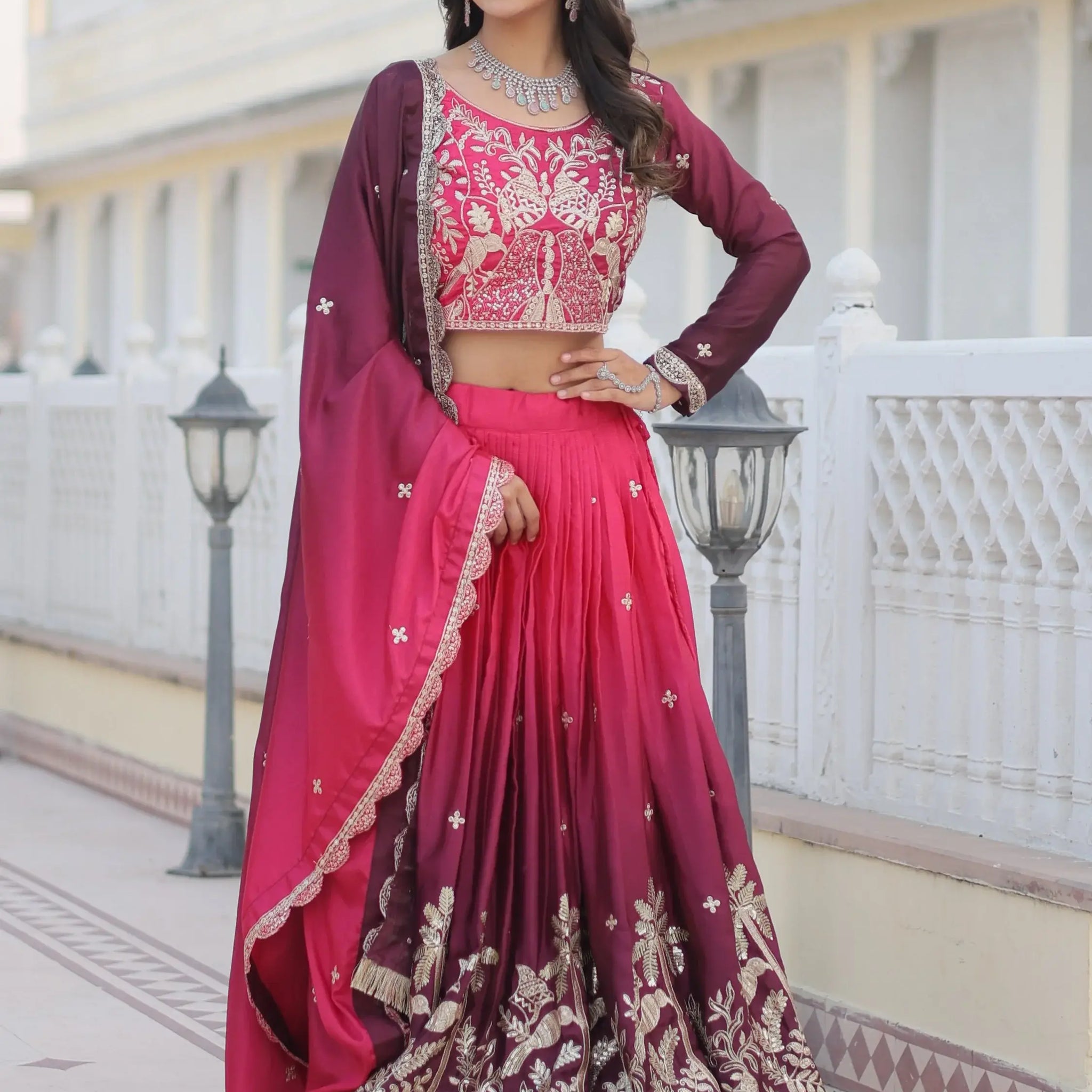 Enchanting Pink Sequins Chinon Engagement Wear Lehenga Choli With Dupatta - Zeel Clothing