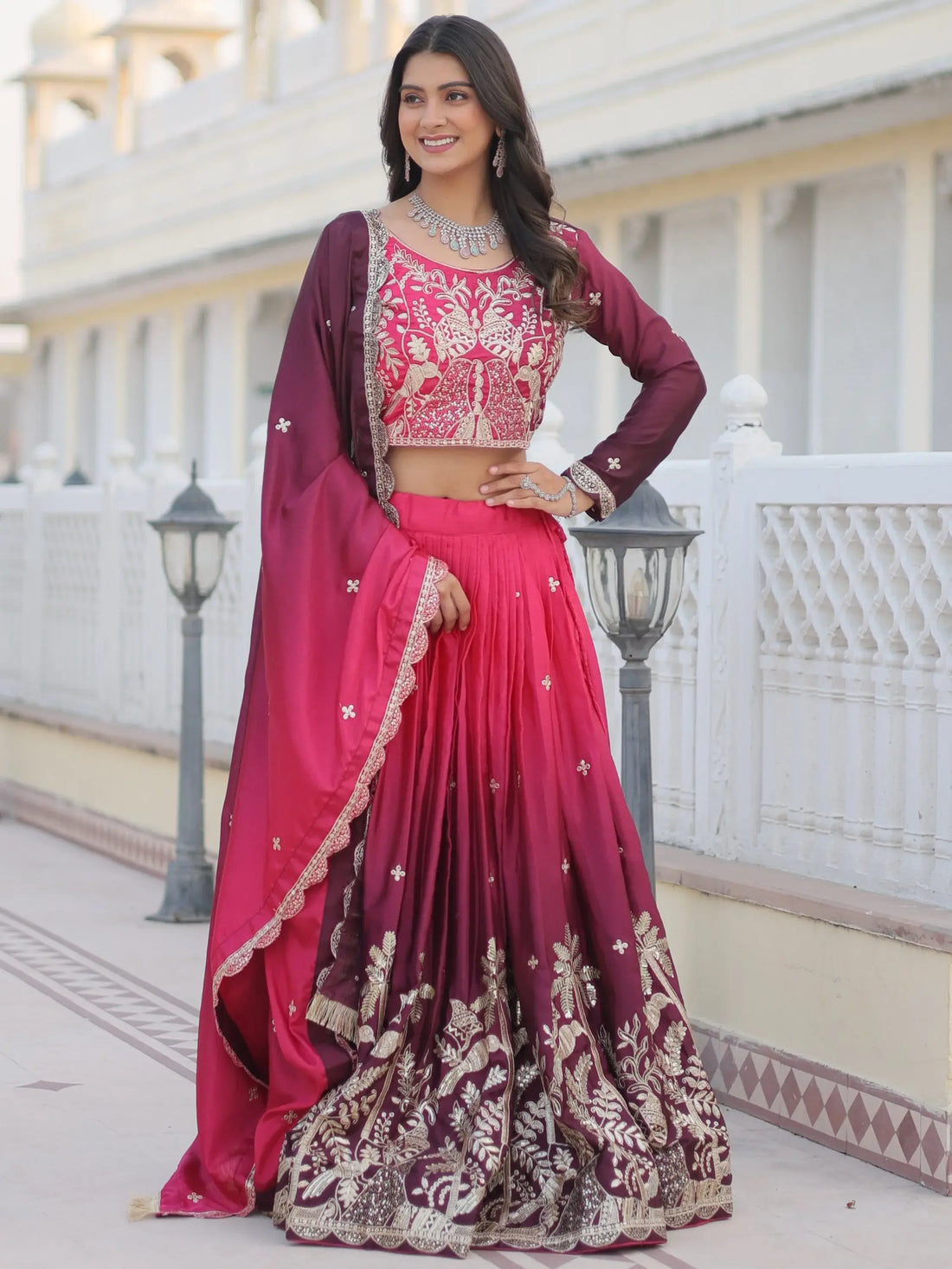Enchanting Pink Sequins Chinon Engagement Wear Lehenga Choli With Dupatta - Zeel Clothing