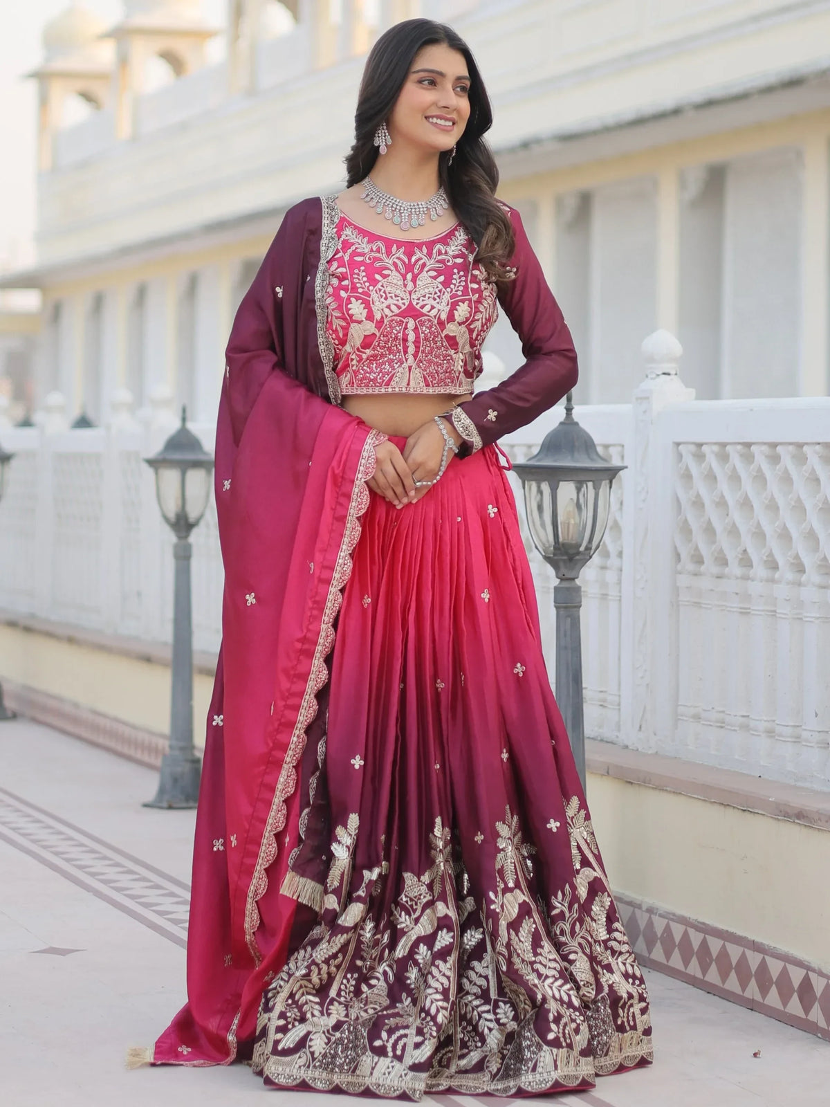 Enchanting Pink Sequins Chinon Engagement Wear Lehenga Choli With Dupatta - Zeel Clothing