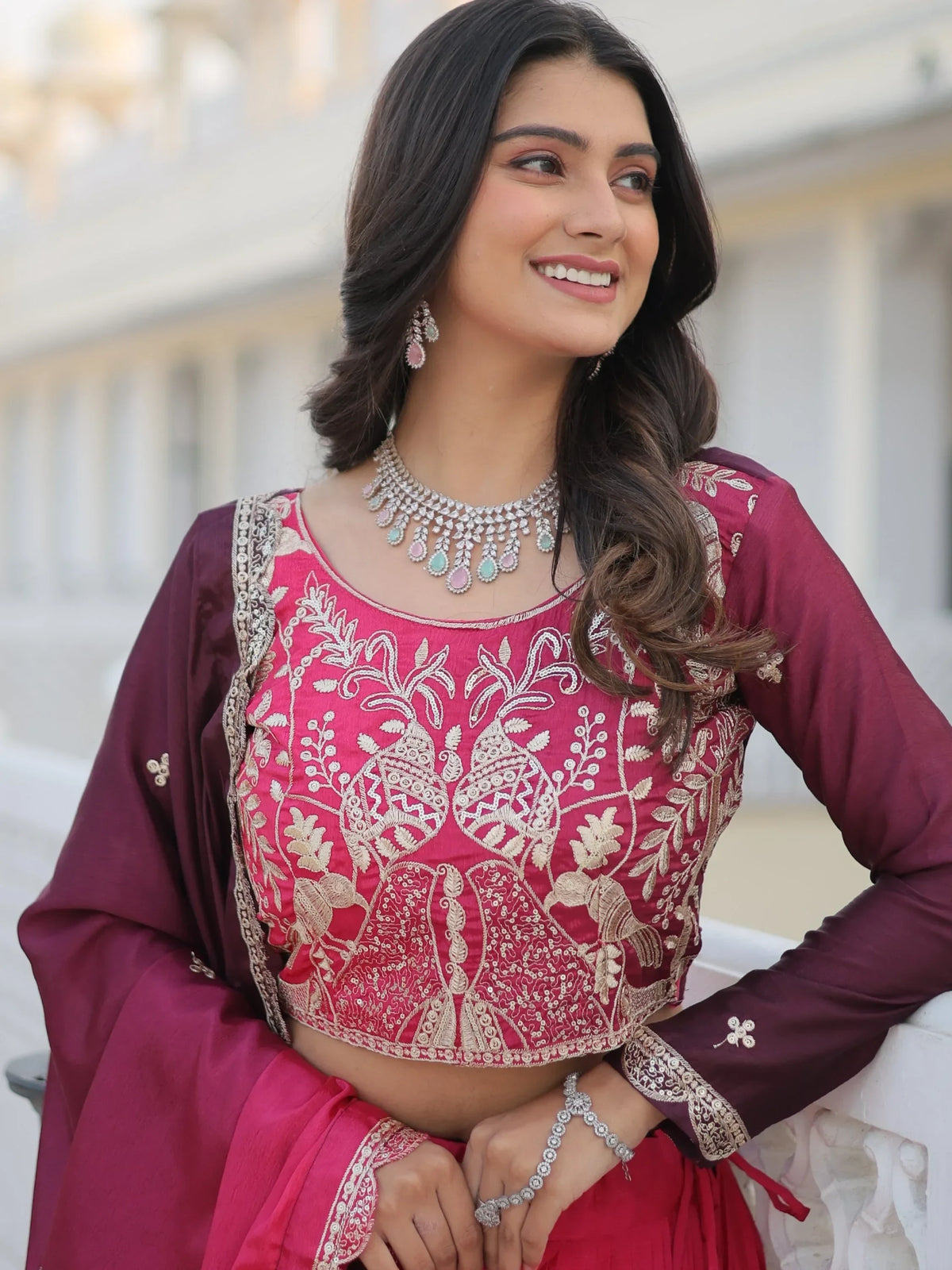 Enchanting Pink Sequins Chinon Engagement Wear Lehenga Choli With Dupatta - Zeel Clothing
