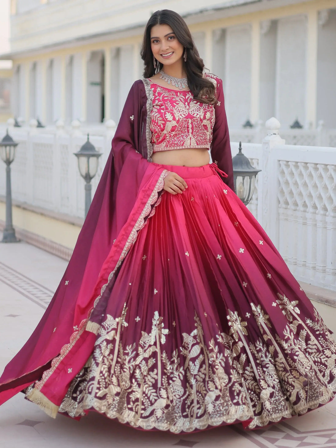 Enchanting Pink Sequins Chinon Engagement Wear Lehenga Choli With Dupatta - Zeel Clothing