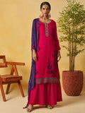 Enchanting Pink Thread Embroidery Organza Wedding Wear Palazzo Suit