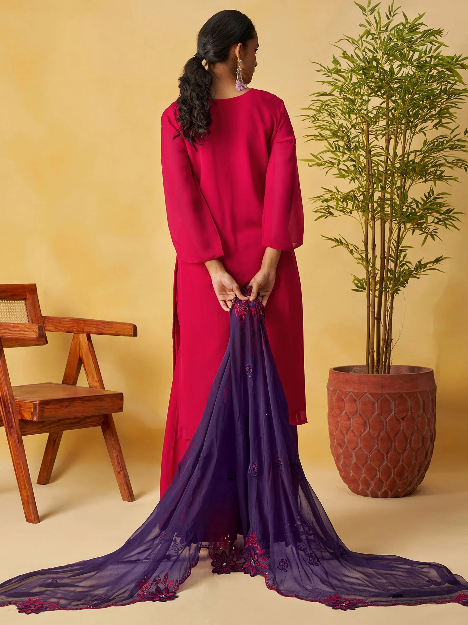 Enchanting Pink Thread Embroidery Organza Wedding Wear Palazzo Suit