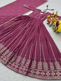 Enchanting Pink Thread Work Georgette Gown With Dupatta - Zeel Clothing