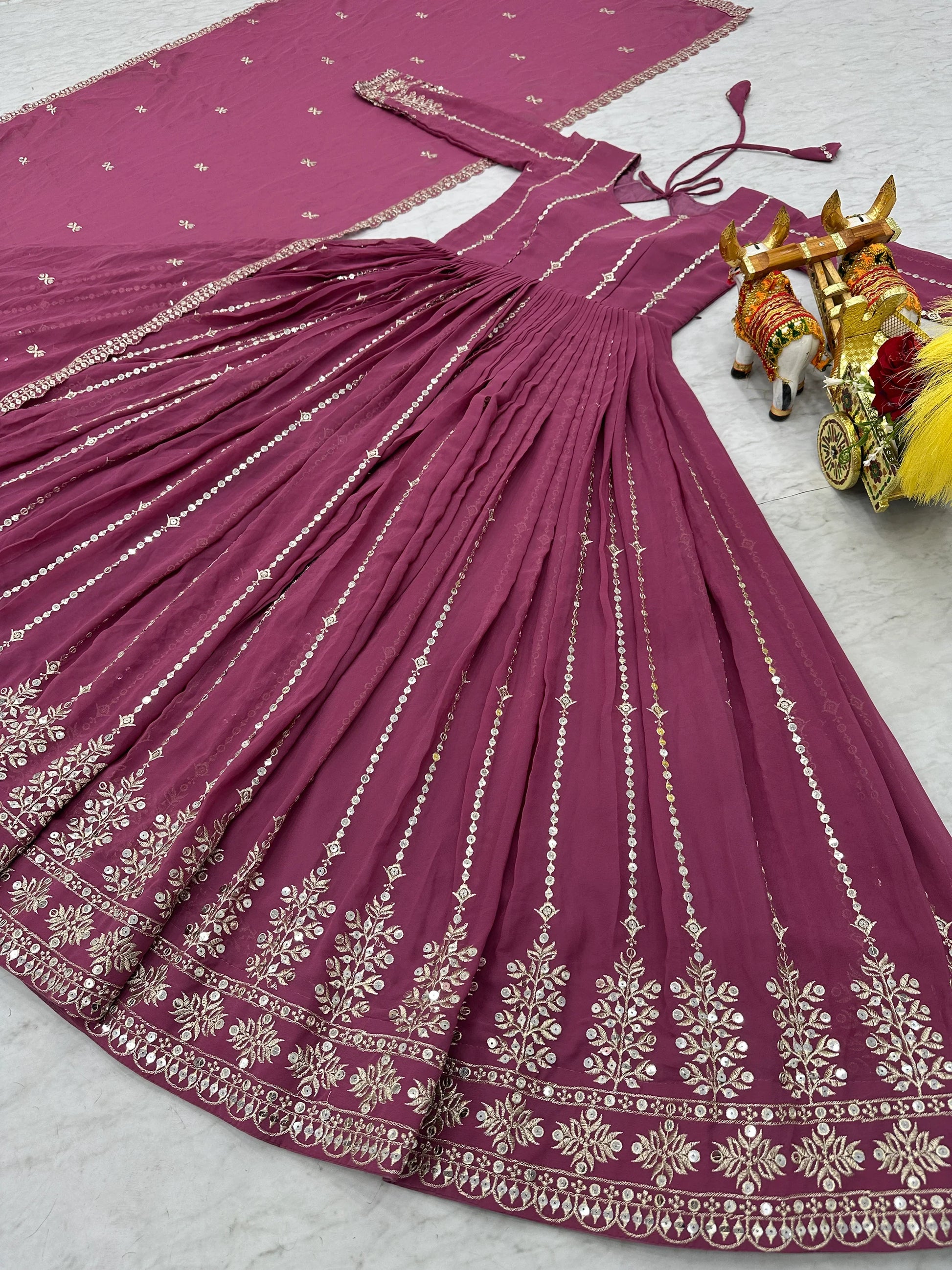 Enchanting Pink Thread Work Georgette Gown With Dupatta - Zeel Clothing