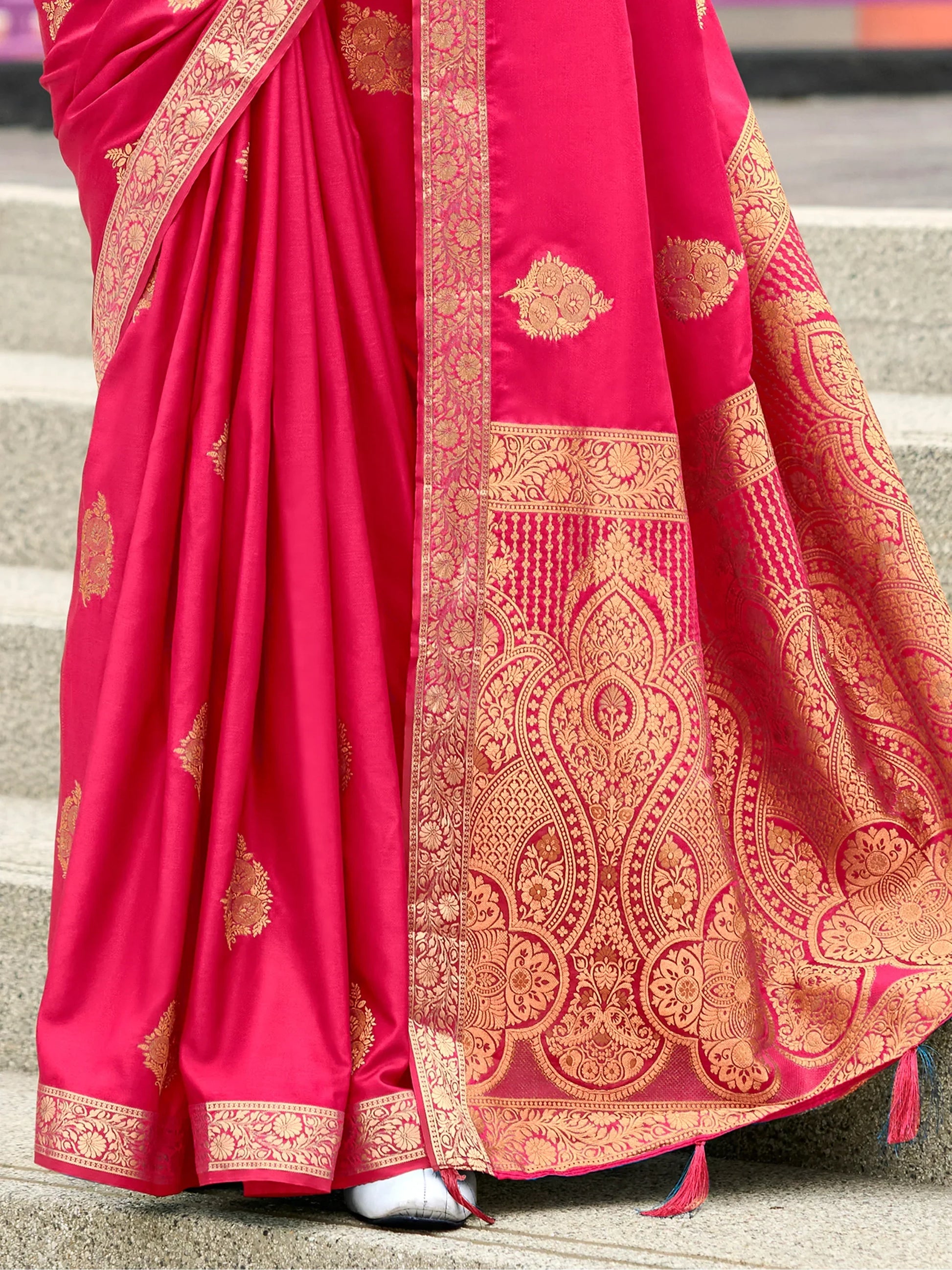 Enchanting Pink Zari Weaving Satin Traditional Saree With Blouse - Zeel Clothing
