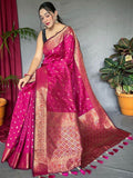 Enchanting Pink Zari Woven Silk Festival Wear Saree With Blouse - Zeel Clothing