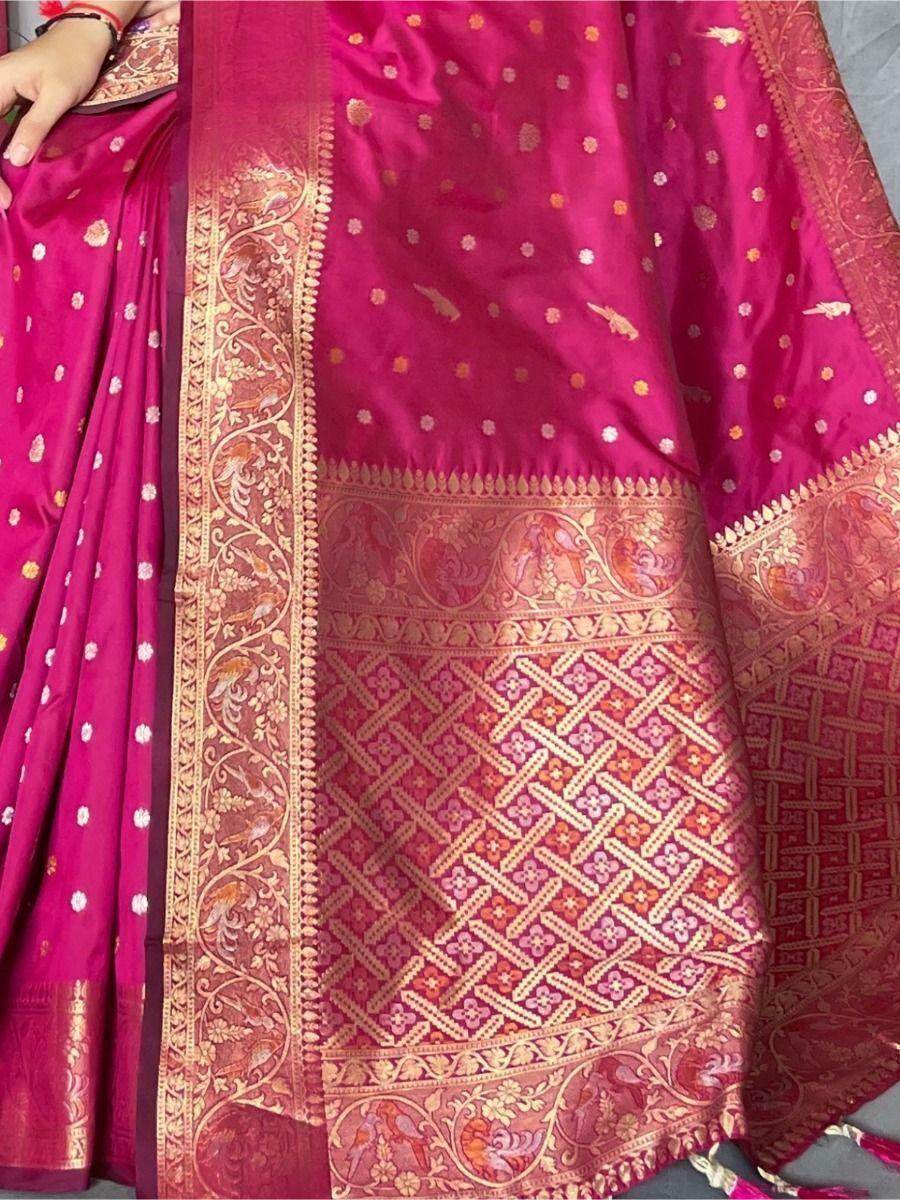 Enchanting Pink Zari Woven Silk Festival Wear Saree With Blouse - Zeel Clothing