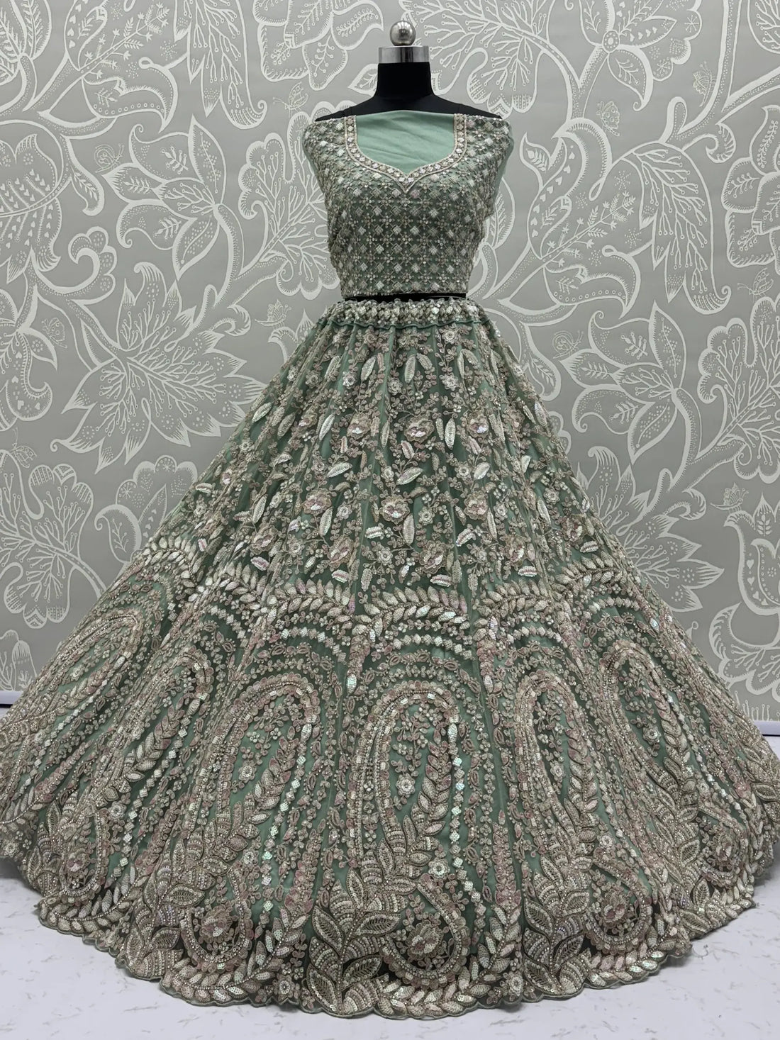 Enchanting Pista Green Sequins Net Reception Wear Lehenga Choli With Dupatta - Zeel Clothing