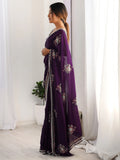 Enchanting Purple Beads Work Satin Festival Wear Saree With Blouse - Zeel Clothing