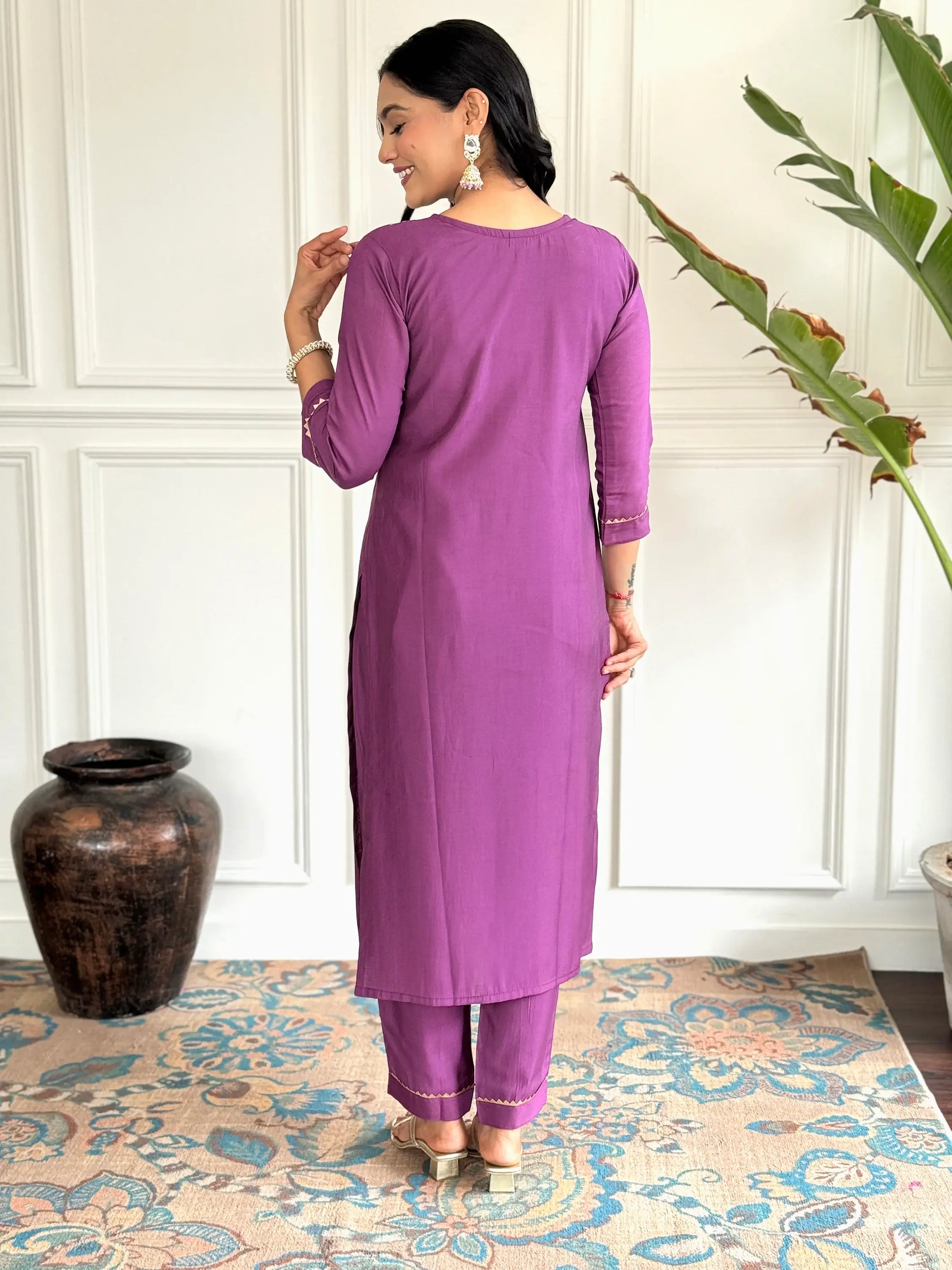 Enchanting Purple Embroidered Chanderi Silk Event Wear Pant Suit - Zeel Clothing