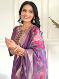 Enchanting Purple Embroidered Chanderi Silk Event Wear Pant Suit - Zeel Clothing