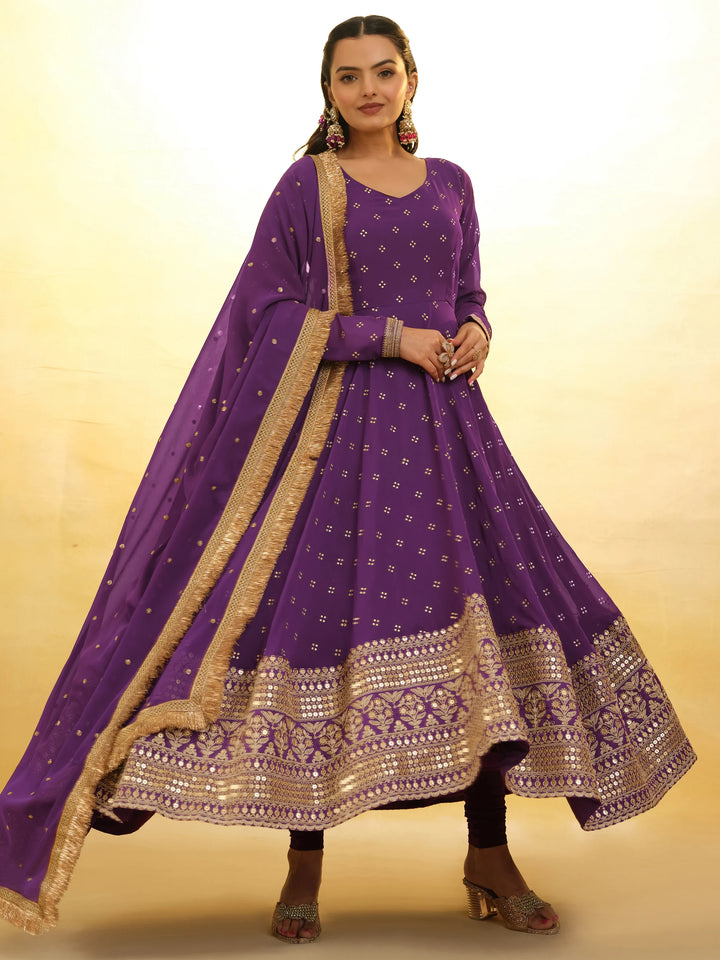 Enchanting Purple Embroidered Georgette Reception Wear Salwar Suit - Zeel Clothing