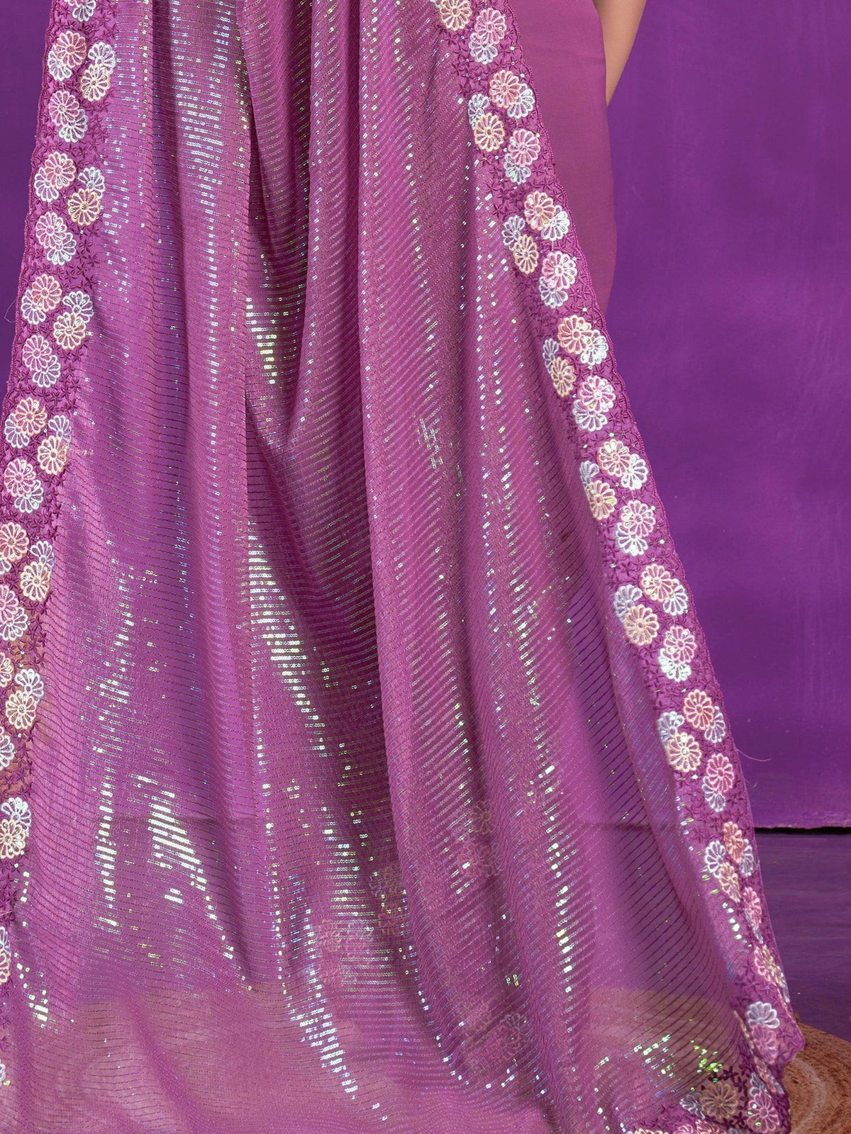Enchanting Purple Sequins Organza Event Wear Saree With Blouse