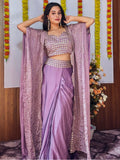 Enchanting Purple Sequins Work Silk Party Wear Skirt Choli With Shrug - Zeel Clothing