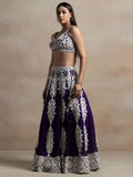 Enchanting Purple Thread Work Georgette Reception Wear Lehenga Choli With Dupatta