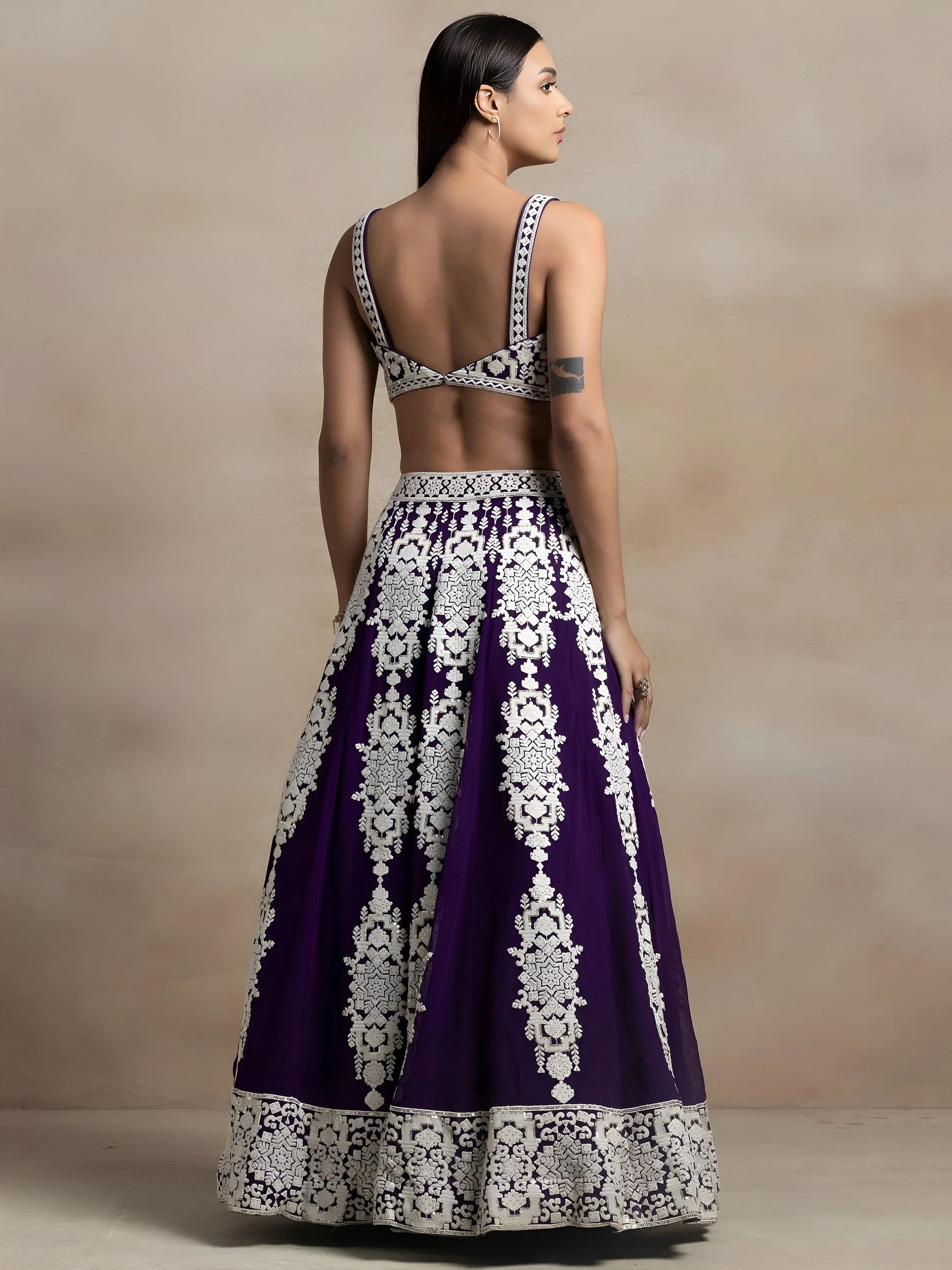 Enchanting Purple Thread Work Georgette Reception Wear Lehenga Choli With Dupatta