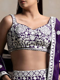 Enchanting Purple Thread Work Georgette Reception Wear Lehenga Choli With Dupatta