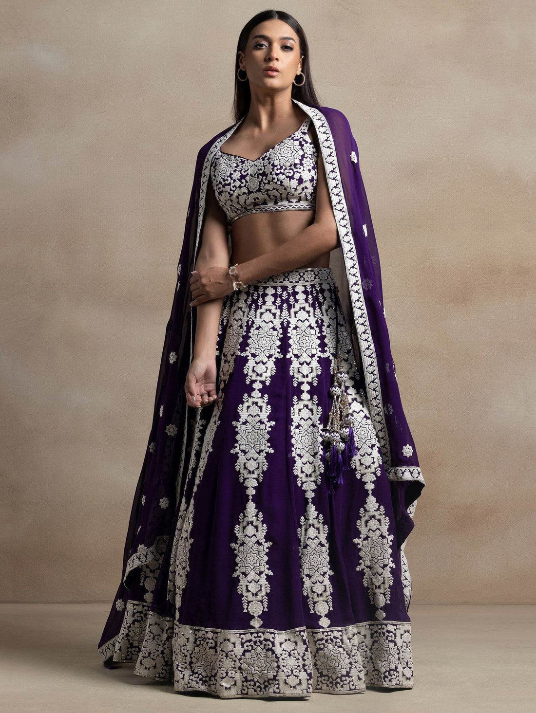 Enchanting Purple Thread Work Georgette Reception Wear Lehenga Choli With Dupatta - Zeel Clothing