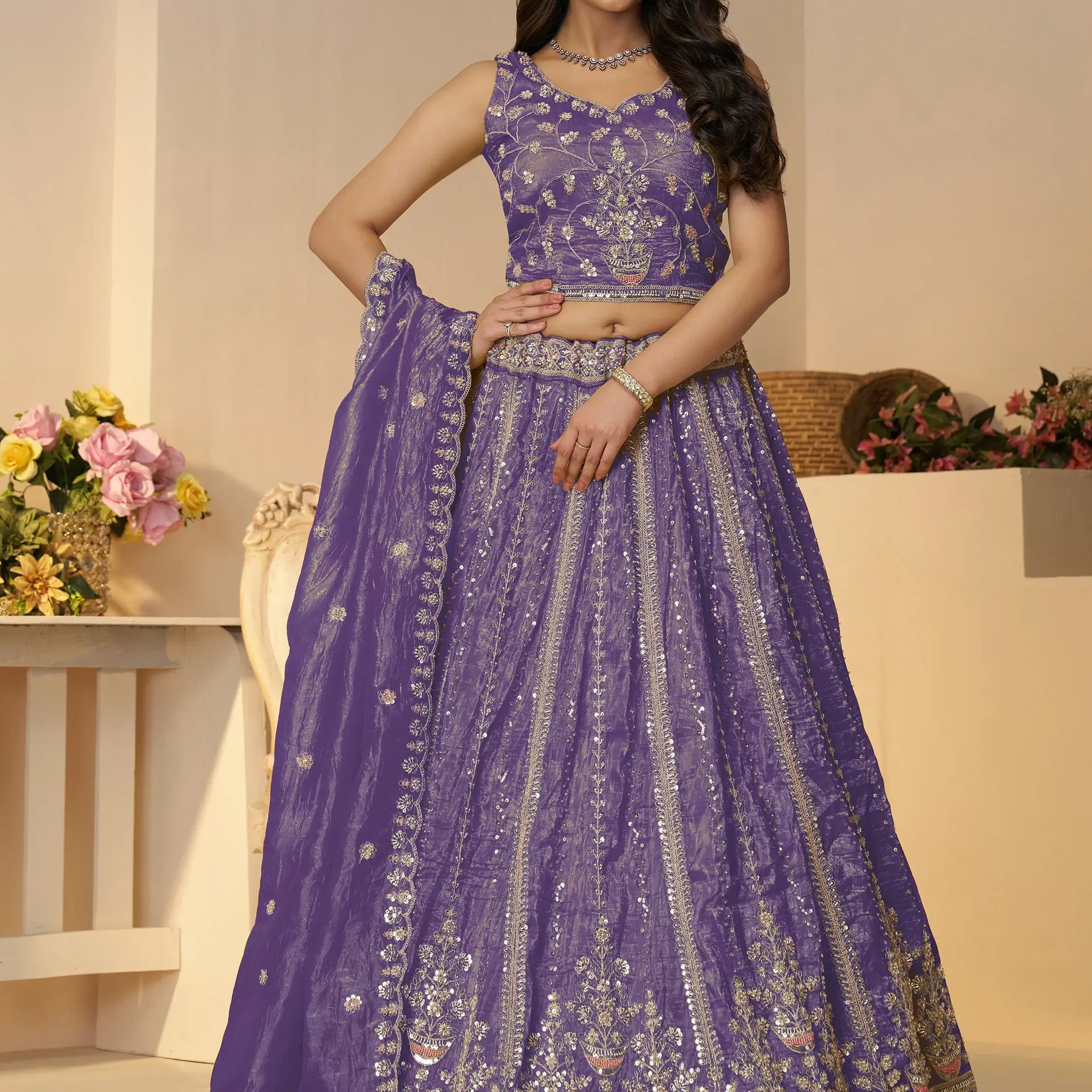 Enchanting Purple Zari Work Silk Engagement Wear Lehenga Choli - Zeel Clothing