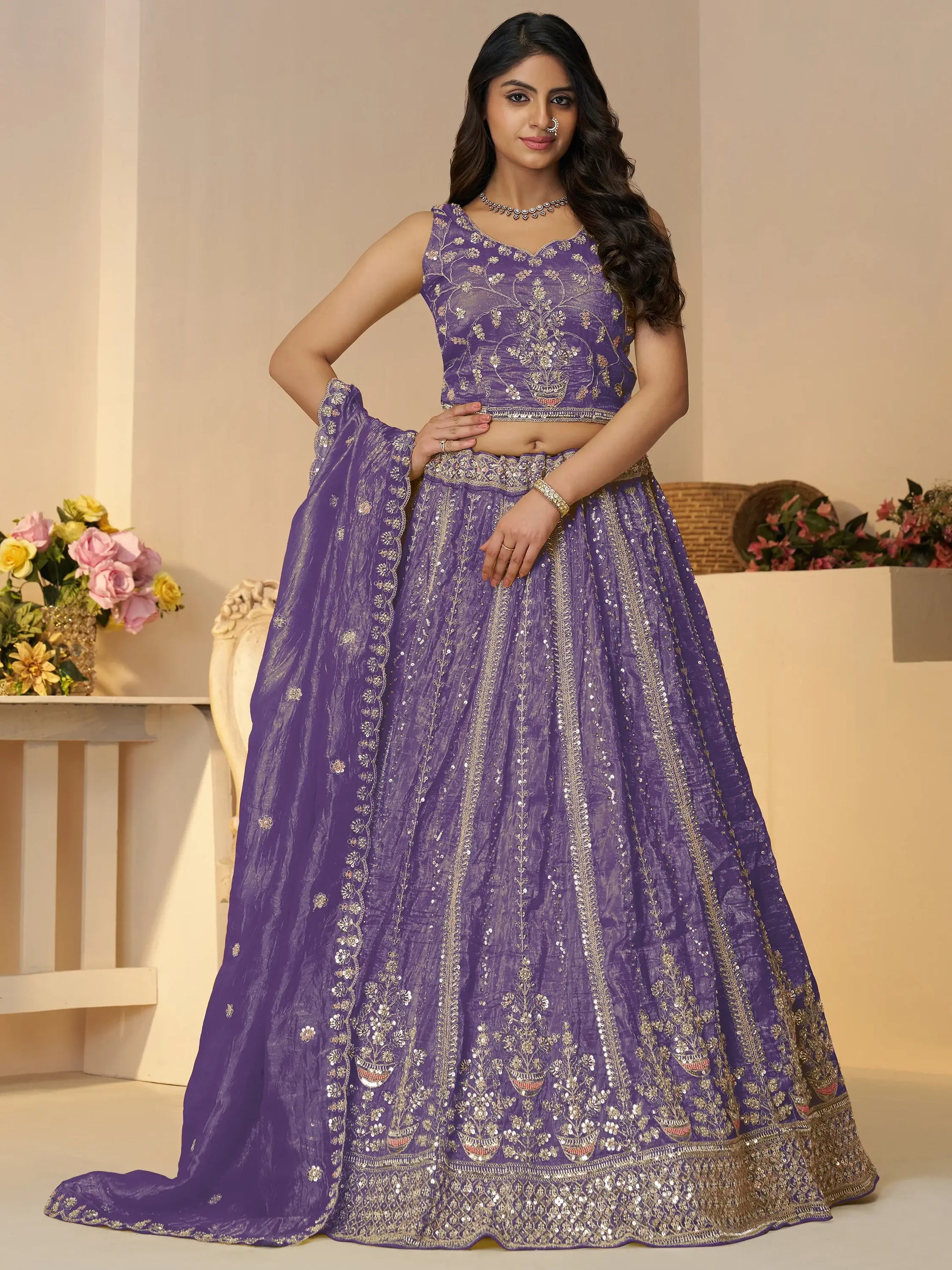 Enchanting Purple Zari Work Silk Engagement Wear Lehenga Choli - Zeel Clothing