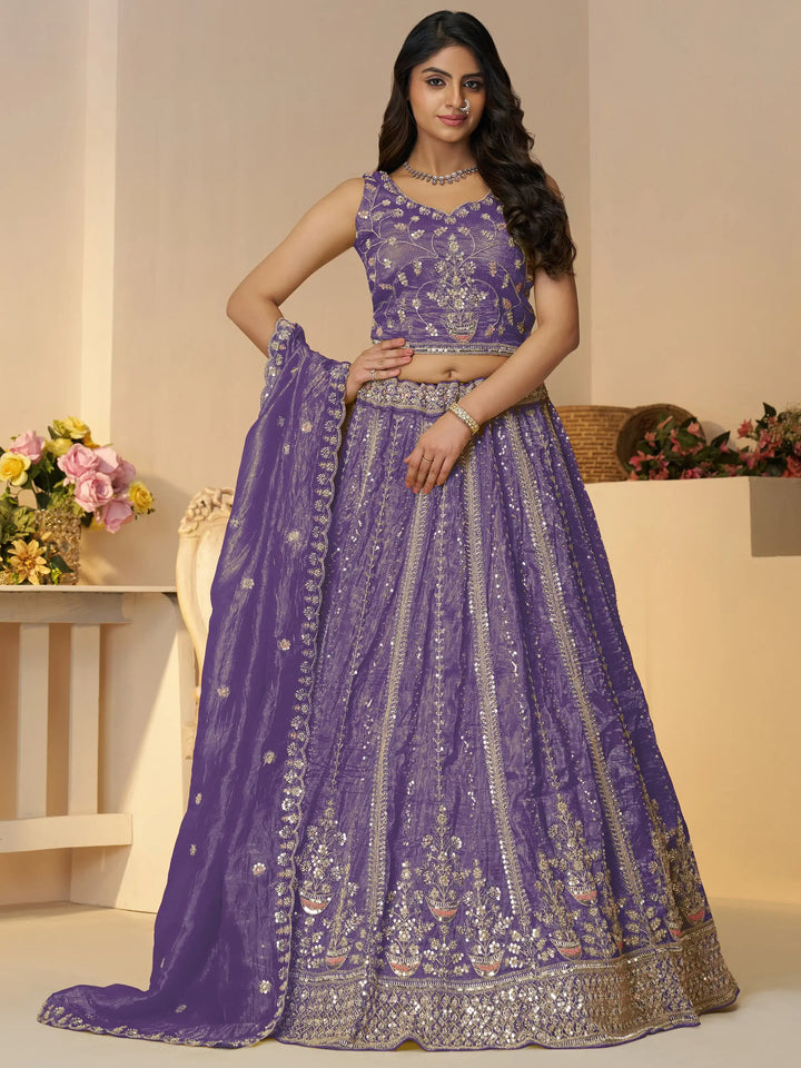 Enchanting Purple Zari Work Silk Engagement Wear Lehenga Choli - Zeel Clothing