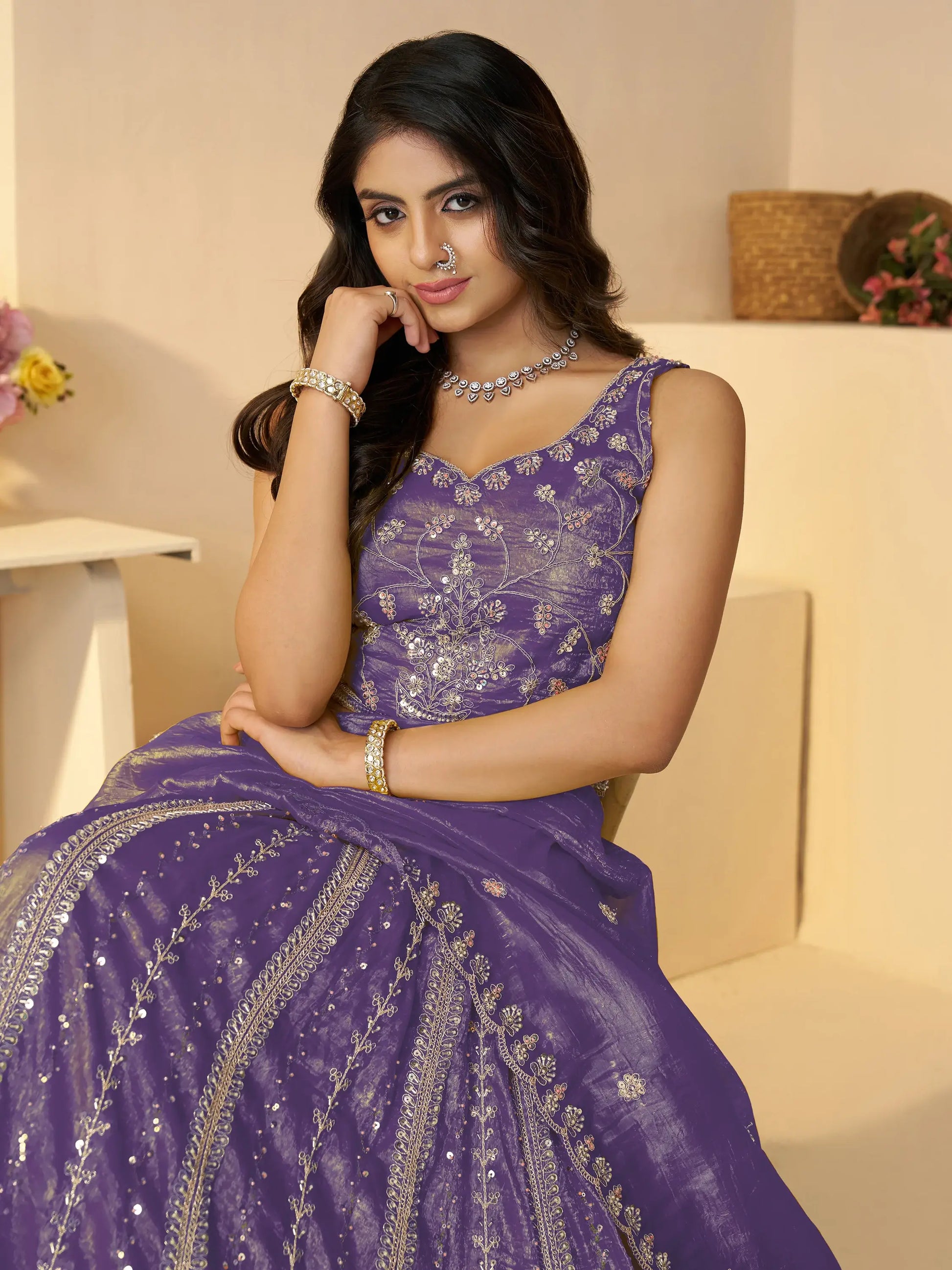 Enchanting Purple Zari Work Silk Engagement Wear Lehenga Choli - Zeel Clothing