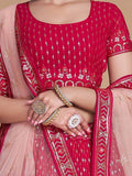 Enchanting Rani Pink Embroidery Georgette Wedding Lehenga Choli - Zeel Clothing
