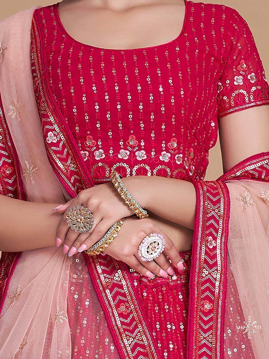 Enchanting Rani Pink Embroidery Georgette Wedding Lehenga Choli - Zeel Clothing