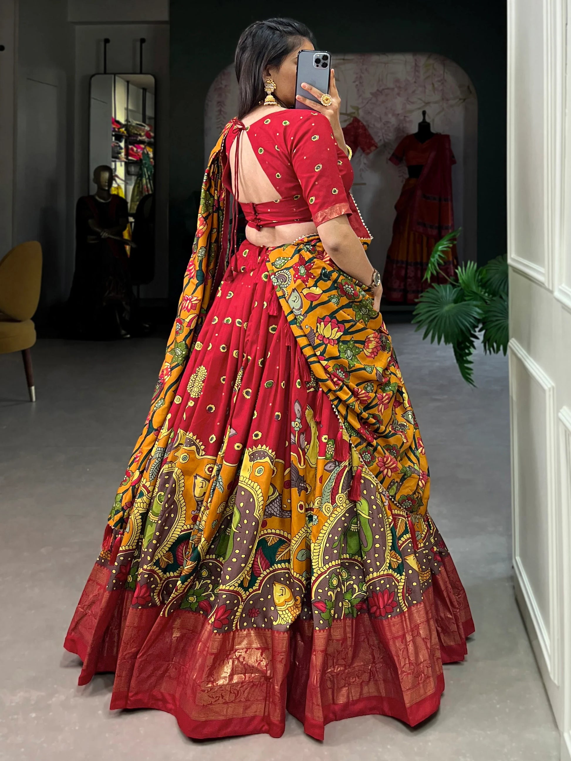 Enchanting Red kalamkari Printed Silk Event Wear Lehenga Choli - Zeel Clothing