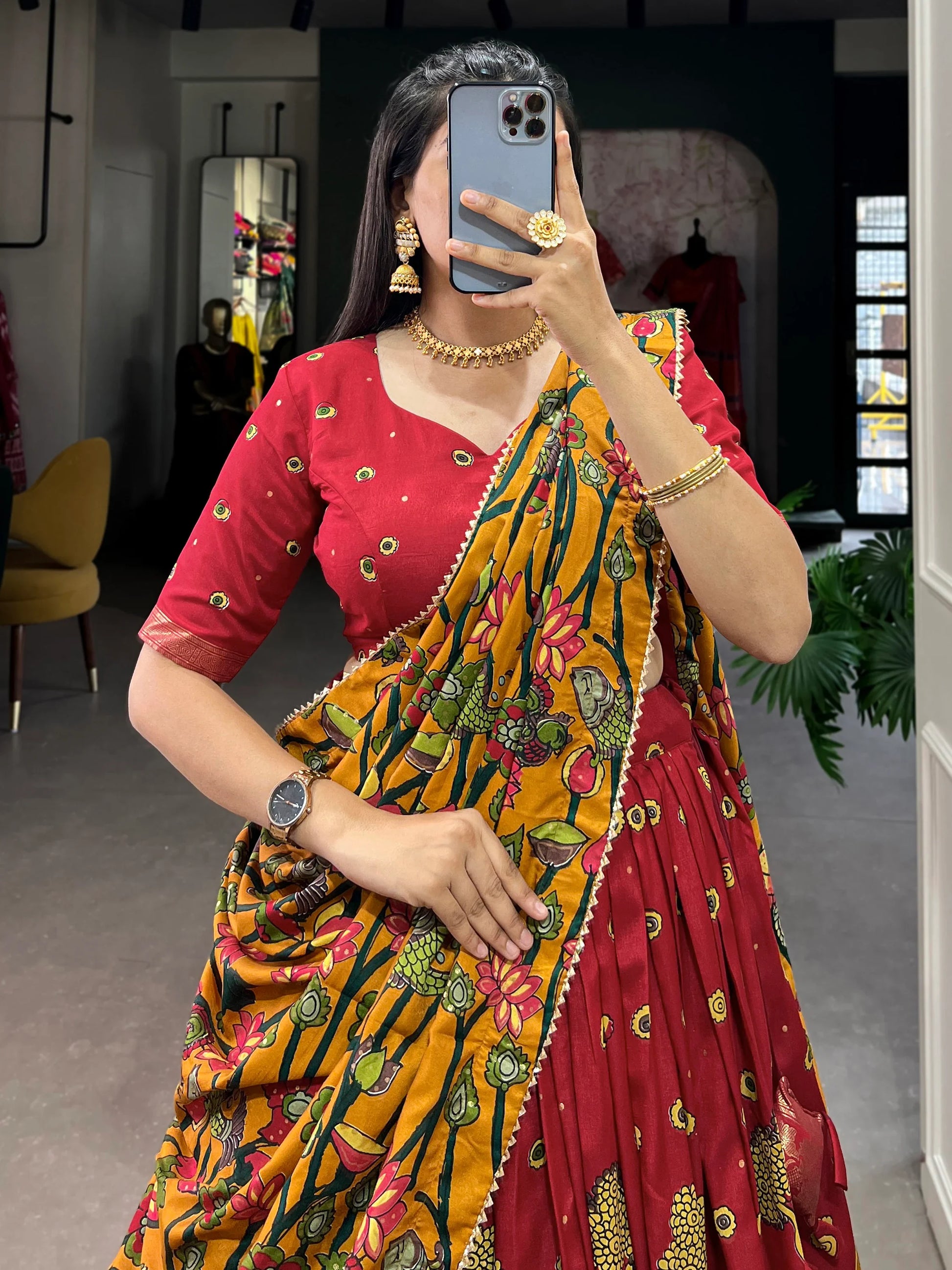 Enchanting Red kalamkari Printed Silk Event Wear Lehenga Choli - Zeel Clothing
