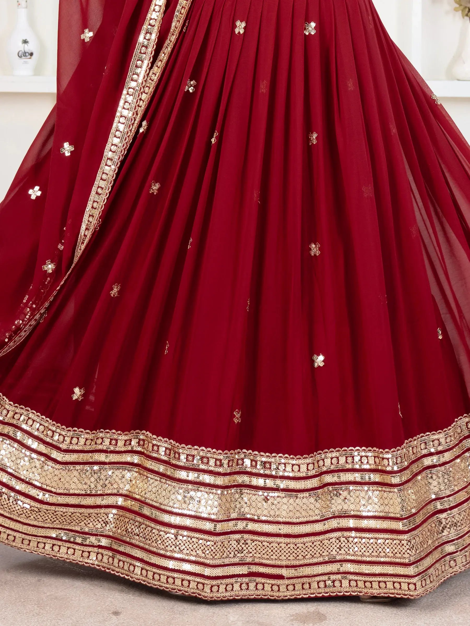 Enchanting Red Sequins Georgette Bridal Wear Lehenga Choli - Zeel Clothing