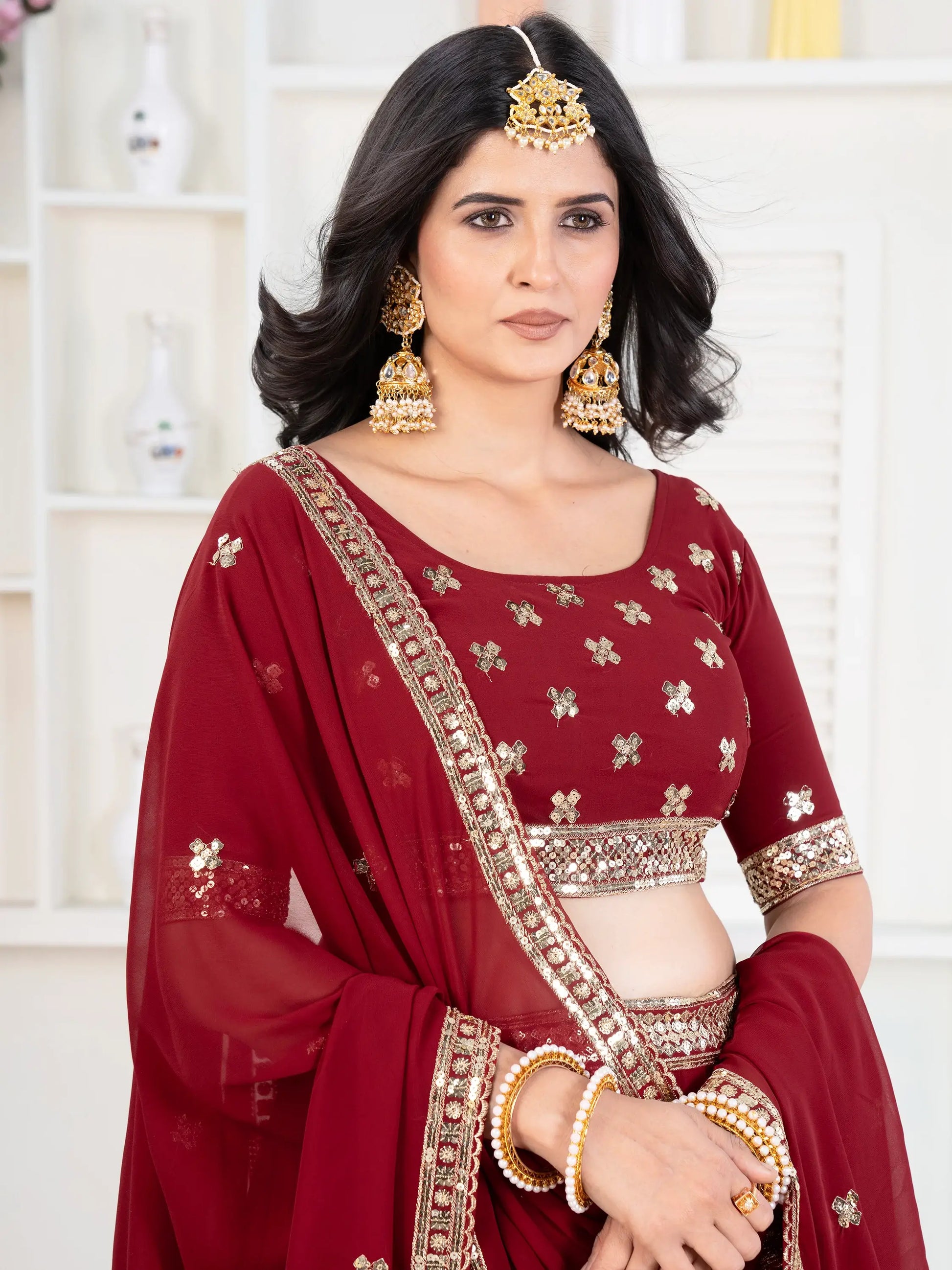 Enchanting Red Sequins Georgette Bridal Wear Lehenga Choli - Zeel Clothing