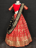 Enchanting Red Zari Weaving Banarasi Silk Lehenga Choli With Dupatta - Zeel Clothing