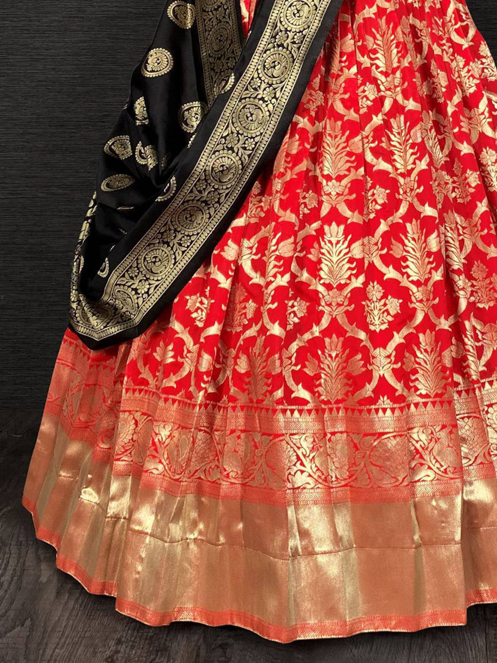 Enchanting Red Zari Weaving Banarasi Silk Lehenga Choli With Dupatta - Zeel Clothing