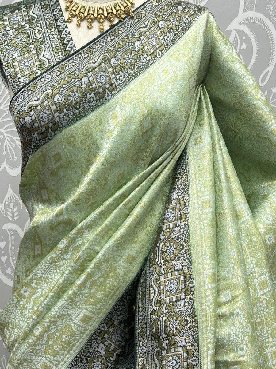 Enchanting Sea Green Zari Weaving Kanjivaram Silk Saree With Blouse