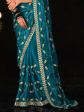 Enchanting Sky-Blue Embroidered Tissue Silk Saree With Blouse - Zeel Clothing